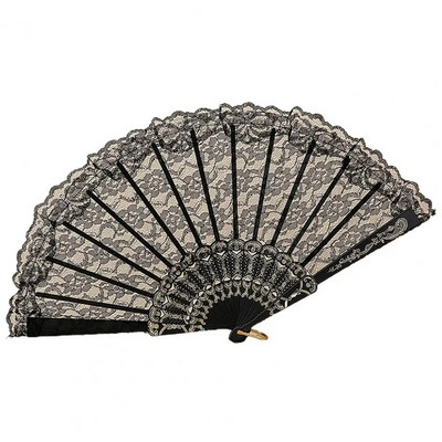 Lolita Gothic Fan viktoriánus női csipke kézi ventilátor Vintage fekete fehér vörös rózsa bambusz legyezők Cosplay party Lolita összecsukható csipke legyező