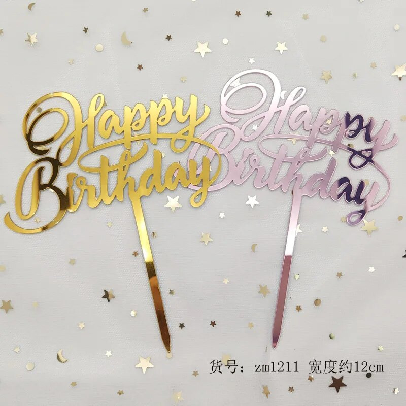 Akrüülist sünnipäevakoogi kattekiht Rose Gold Palju õnne sünnipäevaks magustoidu tordikaunistus beebiõhtu jaoks.