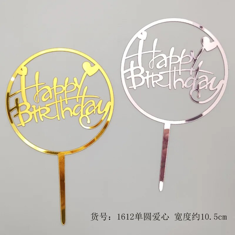 Akrüülist sünnipäevakoogi kattekiht Rose Gold Palju õnne sünnipäevaks magustoidu tordikaunistus beebiõhtu jaoks.