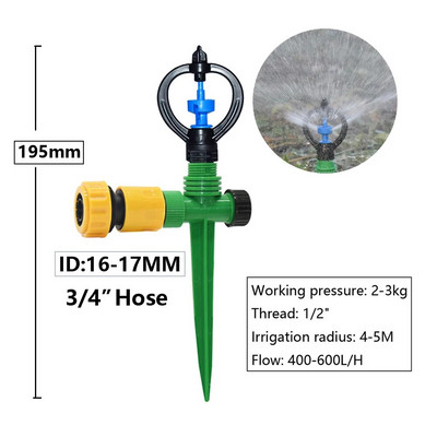 360 fokban forgatható kerti öntöző locsolók 1/2-es csavarmenetes mezőgazdasági gyep örvényfúvókákkal Kerti csepegtető öntözőszórók