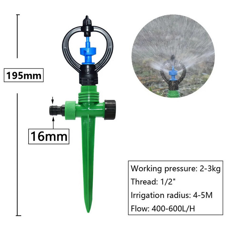 360 fokban forgatható kerti öntöző locsolók 1/2-es csavarmenetes mezőgazdasági gyep örvényfúvókákkal Kerti csepegtető öntözőszórók