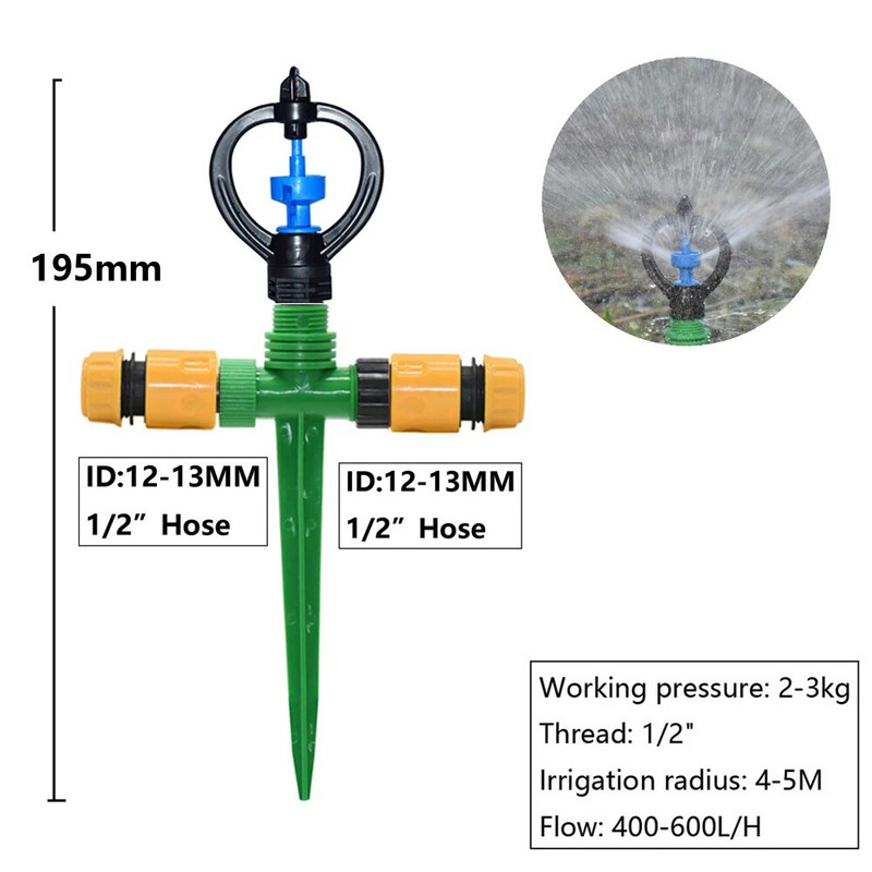 360 fokban forgatható kerti öntöző locsolók 1/2-es csavarmenetes mezőgazdasági gyep örvényfúvókákkal Kerti csepegtető öntözőszórók