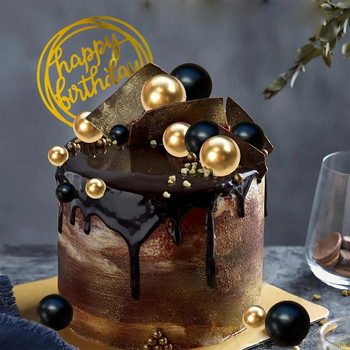 27 бр. Перлени топки Топпер за торта Честит рожден ден Вложка за торта Избор Направи си сам Вложка за украса на торта за рожден ден (черно злато)