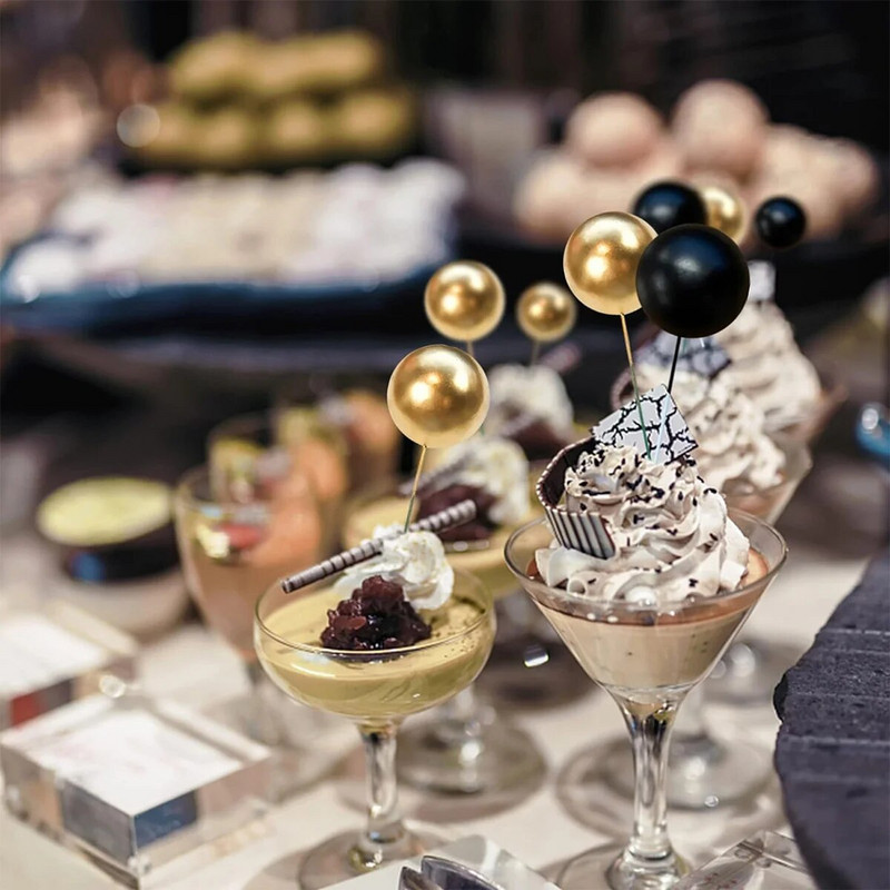 27 vnt. Perlų rutuliukų torto viršelis Happy Birthday torto įdėklas Pick DIYPile Up įdėklas gimtadienio vakarėliui papuošti (juodas auksas)