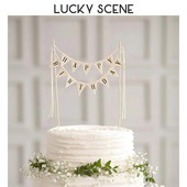 Rusztikus születésnapi tortaborító, mini stílusos betűs születésnapi torta felső zászló háromszög alakú zászló, hullám cupcake desszert S01099