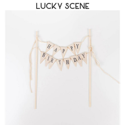 Rusztikus születésnapi tortaborító, mini stílusos betűs születésnapi torta felső zászló háromszög alakú zászló, hullám cupcake desszert S01099