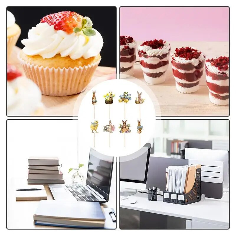 Lihavõttepühadeks mõeldud koogipealne 8 tk Multifilmi paberist jänku koogitopsikud koogikaunistused pulkadega kommikarbi koogikeste foto