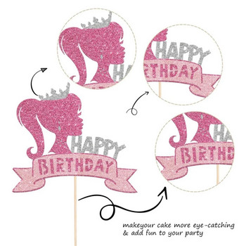 Нови декорации за парти на Барби Розово блестящо момиче Покритие за торта Принцеса Покритие за кекс за сватба, рожден ден Декорация за бебешки душ
