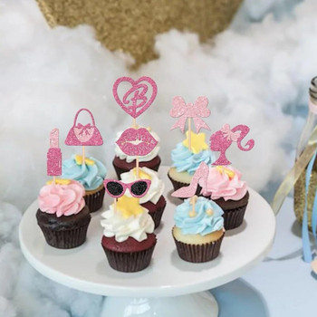 Νέα διακοσμητικά πάρτι Barbie Pink Glitter Girl Cake Toppers Princess CupCake Topper για γενέθλια γάμου Διακόσμηση Baby Shower