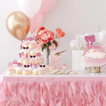 Νέα διακοσμητικά πάρτι Barbie Pink Glitter Girl Cake Toppers Princess CupCake Topper για γενέθλια γάμου Διακόσμηση Baby Shower