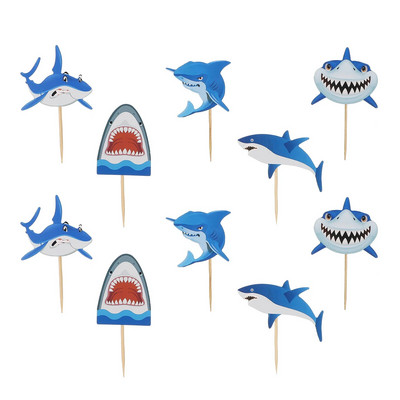 20 komada Cake Shark Plug-in Birthday Toppers Insert Party Ornament Happy Decorations Dessert Cupcake Picks Papir