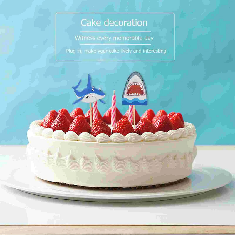 20 db Cake Shark Plug-in Születésnapi Festék Betét Party Dísz Boldog Dekoráció Desszert Cupcake Pick Papír