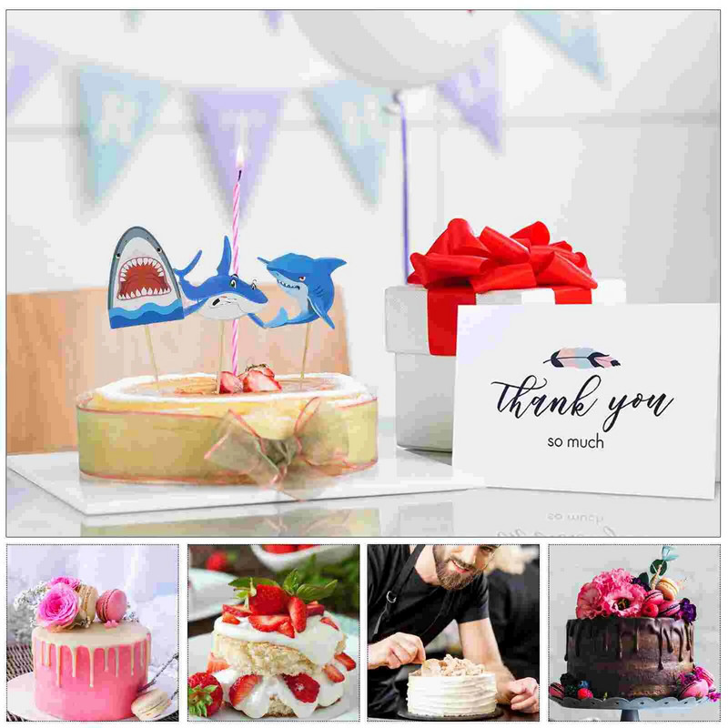 20 db Cake Shark Plug-in Születésnapi Festék Betét Party Dísz Boldog Dekoráció Desszert Cupcake Pick Papír