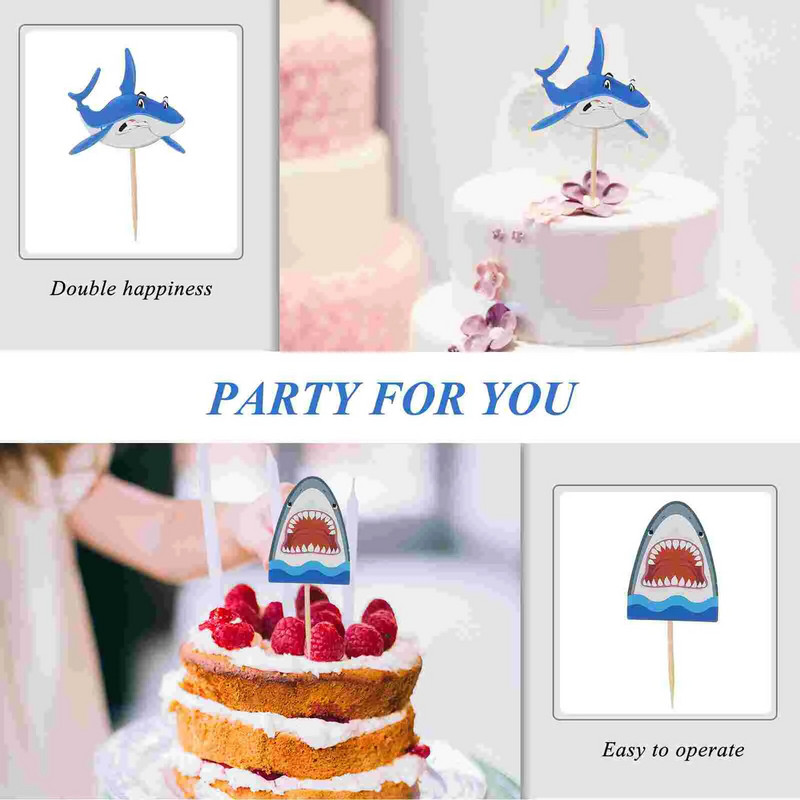 20 db Cake Shark Plug-in Születésnapi Festék Betét Party Dísz Boldog Dekoráció Desszert Cupcake Pick Papír