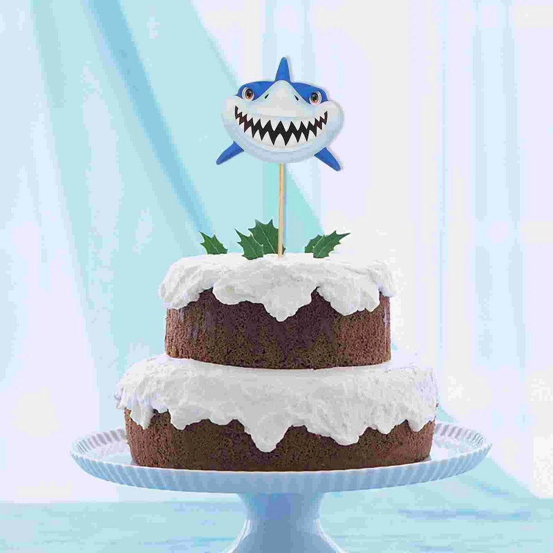 20 db Cake Shark Plug-in Születésnapi Festék Betét Party Dísz Boldog Dekoráció Desszert Cupcake Pick Papír