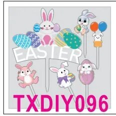 1 szett boldog húsvéti torta fedővel Húsvéti tojások Nyulak Akril torta zászlók húsvéti gyerekeknek torta dekorációhoz