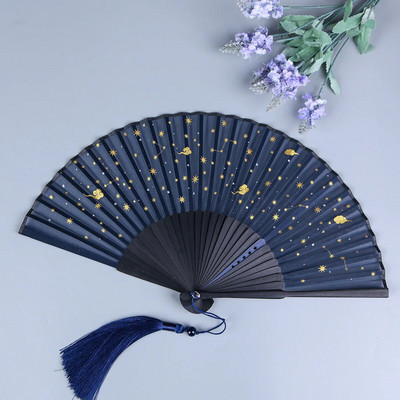 Ķīniešu vintage stila zvaigzne saliekams ventilators koka vīriešu un sieviešu vasaras foršs klasiskās ballītes dejas senlaicīgā stilā mākslas dāvana