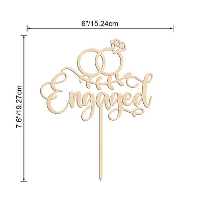 Decorat pentru tort de logodnă cu inel din lemn
