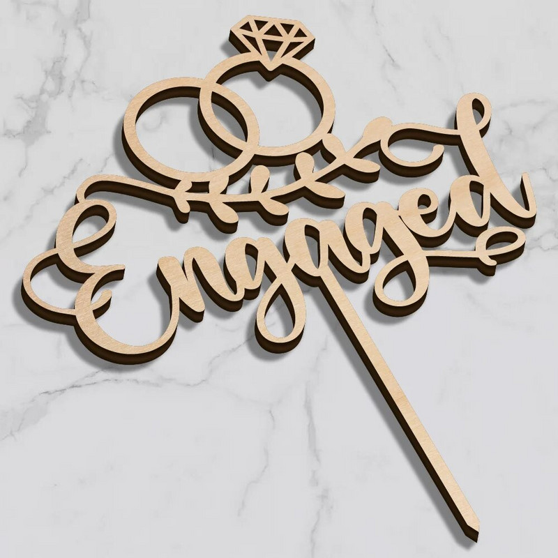 Decorat pentru tort de logodnă cu inel din lemn