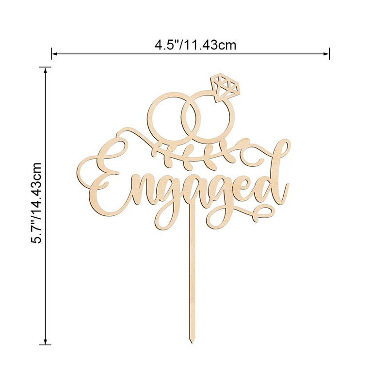 Decorat pentru tort de logodnă cu inel din lemn