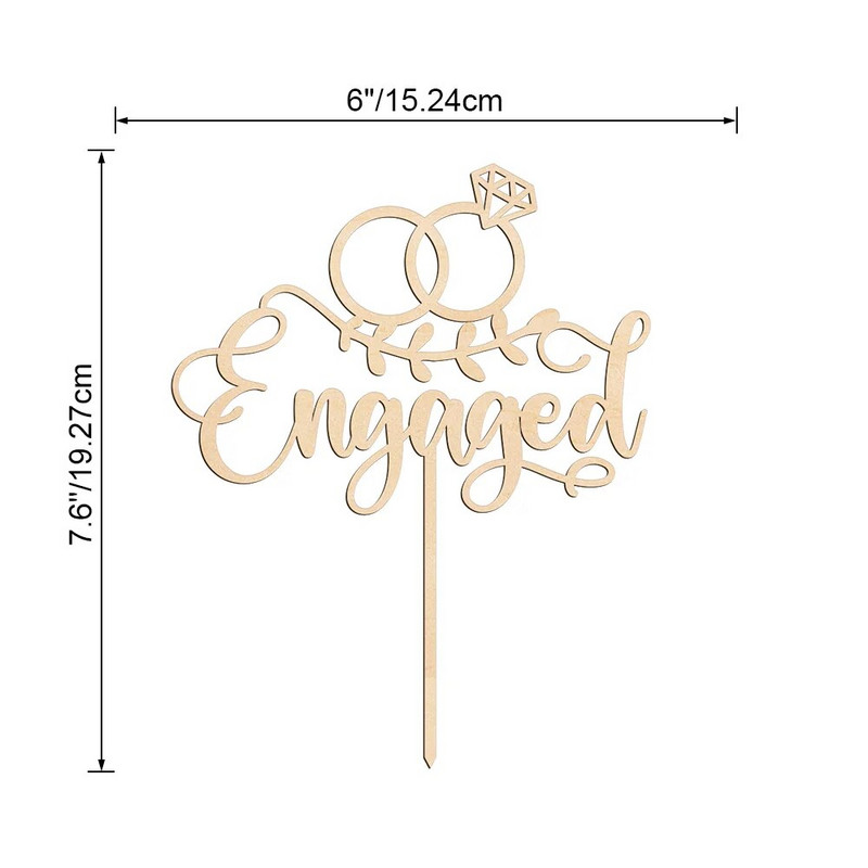 Decorat pentru tort de logodnă cu inel din lemn