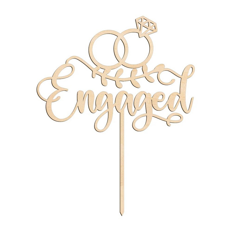 Decorat pentru tort de logodnă cu inel din lemn