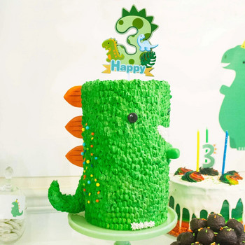 Dinosaur Happy Birthday Cake Topper Цифрови Cupcake Toppers Персонализирано Дино номер Животно Аксесоари за декорация на торта Инструменти