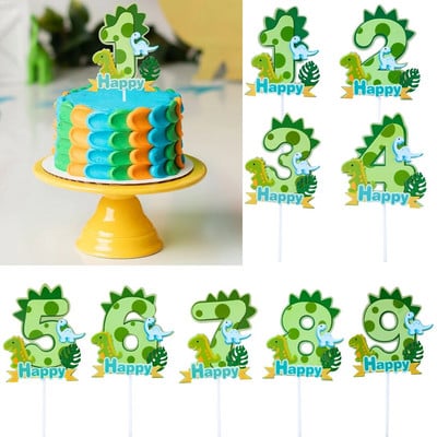 Dinosaur Happy Birthday Cake Topper Цифрови Cupcake Toppers Персонализирано Дино номер Животно Аксесоари за декорация на торта Инструменти