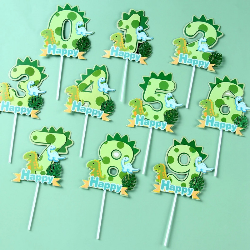 Dinoszaurusz Boldog Születésnapot Tortafeltét Digitális Cupcake Topperek Személyre szabott Dino szám Állati tortadíszítés Kiegészítők Eszközök