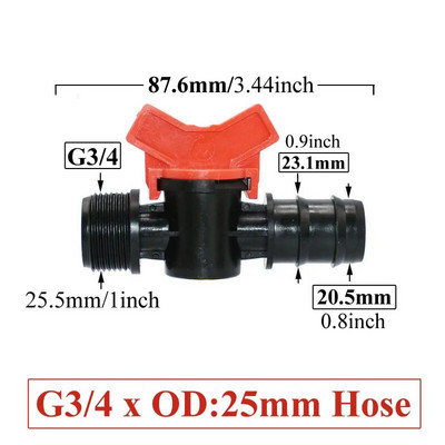 4/8/10/12/16/20/25 mm Žarnos strypo mini vožtuvas 1/2 3/4 colio sriegis x 1/4 3/8 1/2 3/4 1 colio sodo čiaupų jungtys Pe vamzdžių jungtis