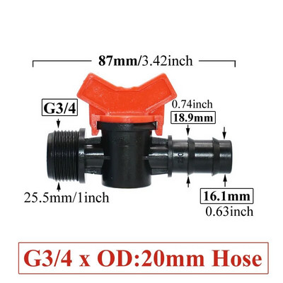 4/8/10/12/16/20/25 mm Žarnos strypo mini vožtuvas 1/2 3/4 colio sriegis x 1/4 3/8 1/2 3/4 1 colio sodo čiaupų jungtys Pe vamzdžių jungtis