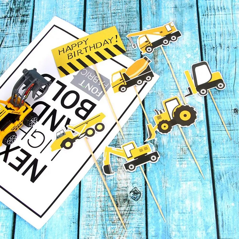 Topper de tort pentru excavator pentru vehicule de construcții pentru petrecerea de la mulți ani pentru băieți