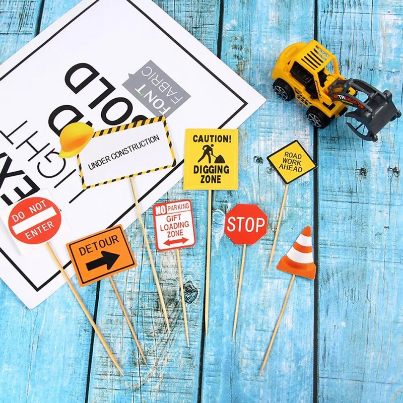 Topper de tort pentru excavator pentru vehicule de construcții pentru petrecerea de la mulți ani pentru băieți