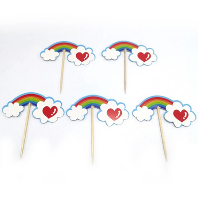 24 tk/partii Lastele ükssarvikuteema Happy Baby Shower Tassikoogipealsed Kaunistused Sünnipäevapeokoogipea pulkadega