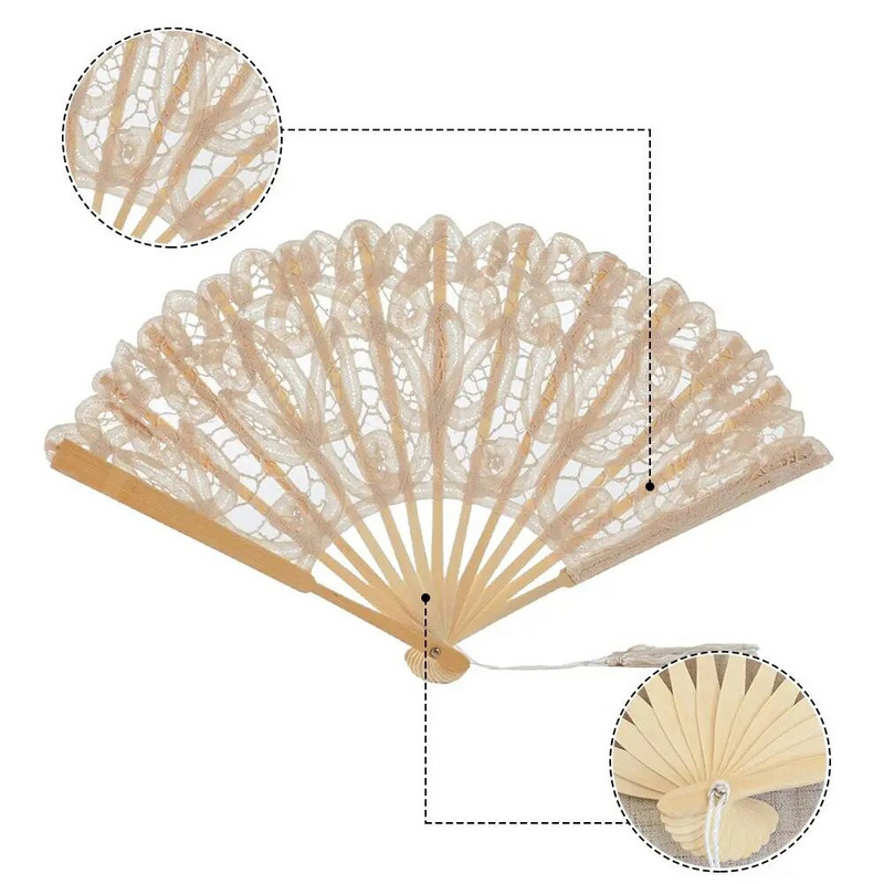 Käsitsi valmistatud bambusest ribid embrüodeeritud hispaania käsitsi pitsist lehvik Pruudi pulm Battenburgi pitsist lehvik #W0