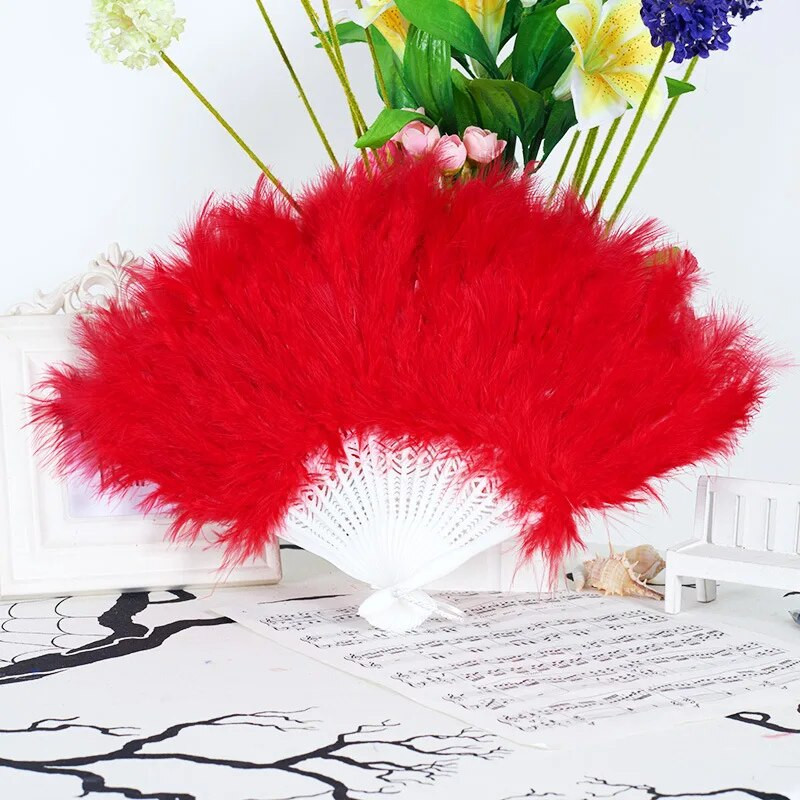 Χειροτεχνία με φτερά Feather Show Halloween Folding Hand Fan Wedding Party Catwalk Props Halloween Feather Fan Handmade Fed Fan