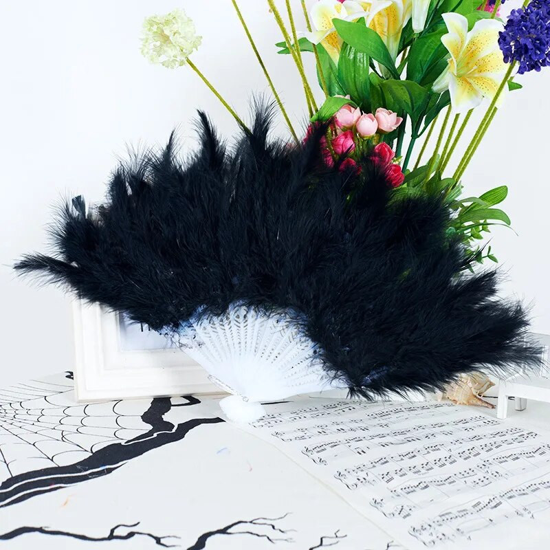 Χειροτεχνία με φτερά Feather Show Halloween Folding Hand Fan Wedding Party Catwalk Props Halloween Feather Fan Handmade Fed Fan