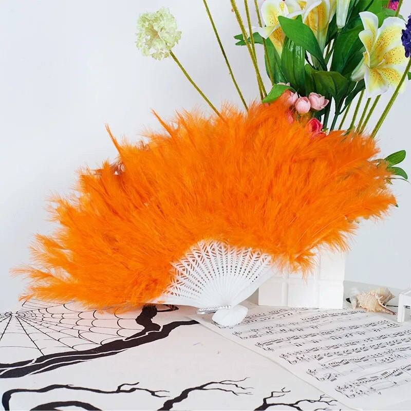 Χειροτεχνία με φτερά Feather Show Halloween Folding Hand Fan Wedding Party Catwalk Props Halloween Feather Fan Handmade Fed Fan
