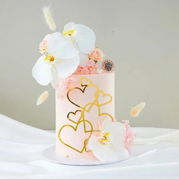 1P Heart Love Златен акрилен топер за торта Декор за сватбена торта Свети Валентин Годишнина Рожден ден Десерт Торта Вложка Toppers