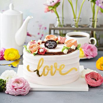 1P Heart Love Златен акрилен топер за торта Декор за сватбена торта Свети Валентин Годишнина Рожден ден Десерт Торта Вложка Toppers