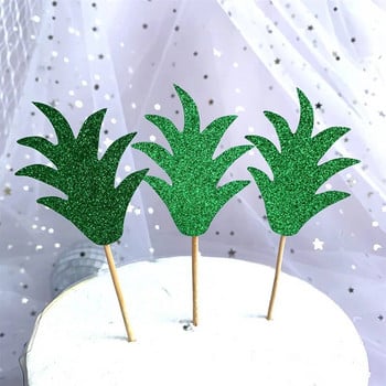 3 τμχ παγιέτες Tropical Plants Green Gold Monstera Leaves Cake Topper for Jungle Party Happy Birthday Cake Topper Baby Shower