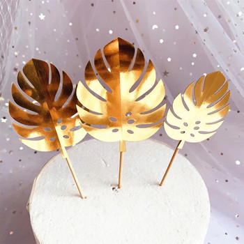 3 τμχ παγιέτες Tropical Plants Green Gold Monstera Leaves Cake Topper for Jungle Party Happy Birthday Cake Topper Baby Shower