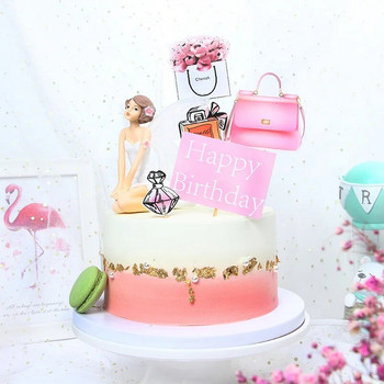 8/9 τμχ Ροζ Χρόνια Πολλά Κέικ Topper for Wedding Party Cupcake Party Decoracion Fashion Lipstick opper Προμήθειες τούρτας Λουλούδι