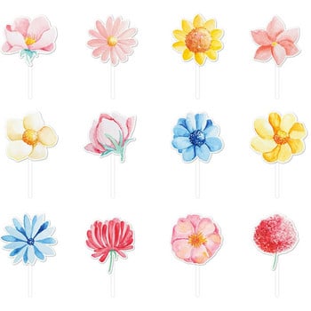 12 τμχ Λευκό Ροζ Κίτρινο Multi Daisy Flower Cake Topper Γαμήλια Άνοιξη Χαρούμενα γενέθλια Διακόσμηση πάρτι Παιδική διακόσμηση κέικ ντους μωρού