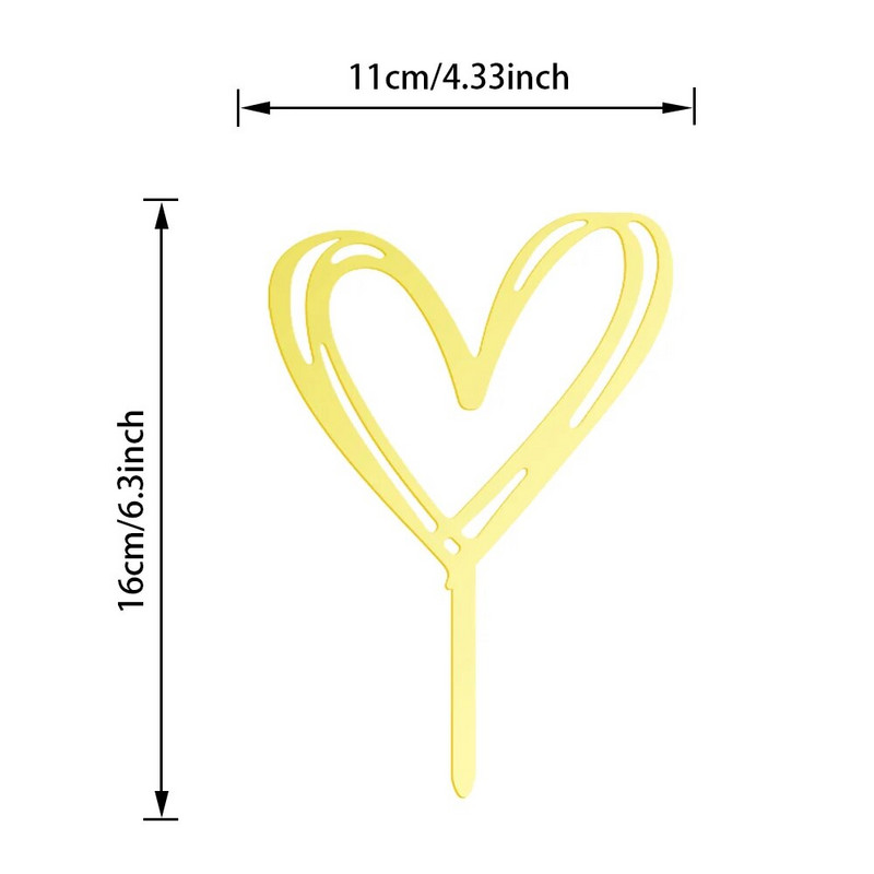 PAKET OD 10 KOM. Zlatni akrilni ljubavni nadjev za torte U obliku srca Akrilni ukras za tortu za tortu za Valentinovo
