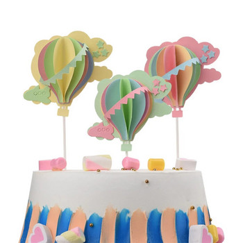 3D облаци Балони с горещ въздух Покритие за торта Парти Избор на торта Декорации за торта (синьо, розово, жълто, зелено)