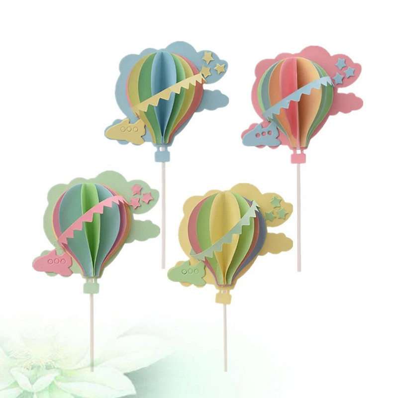 3D-pilved kuumaõhupallid, kook, pidulik koogivalik, koogikaunistused (sinine, roosa, kollane, roheline)