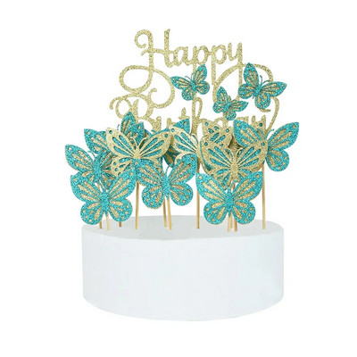 13gab/komplekts Happy Birthday Butterfly Cake Topper Birthday Party Baby Shower Deserts DIY Dekoratīvie aksesuāri Cupcake ievietošanas kartīte