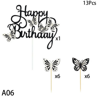 13db/szett Boldog születésnapot Pillangós torta topper Születésnapi Party Babazuhany Desszert Barkácsolás Dekoratív Kiegészítők Cupcake Betétkártya