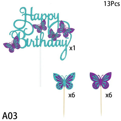13db/szett Boldog születésnapot Pillangós torta topper Születésnapi Party Babazuhany Desszert Barkácsolás Dekoratív Kiegészítők Cupcake Betétkártya